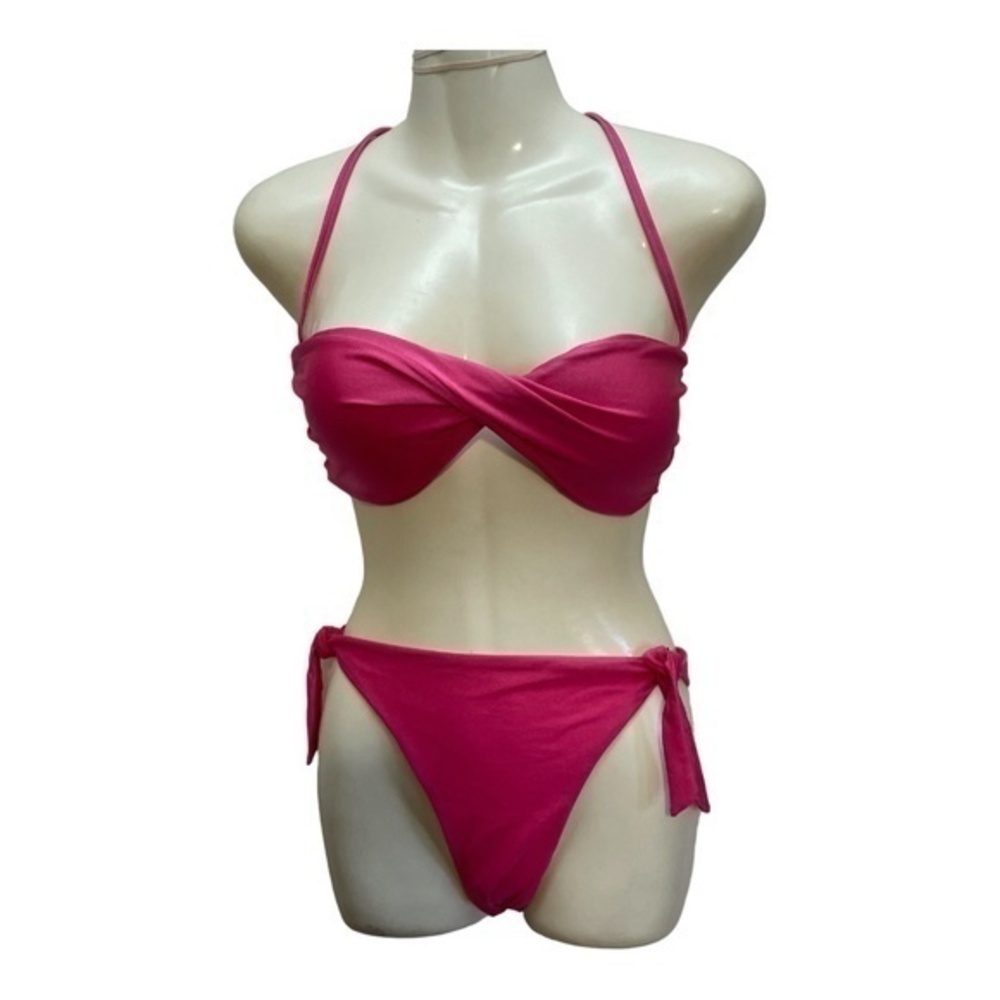 Unbranded Pink Rose Twist Bandeau Halter Bikini Size L